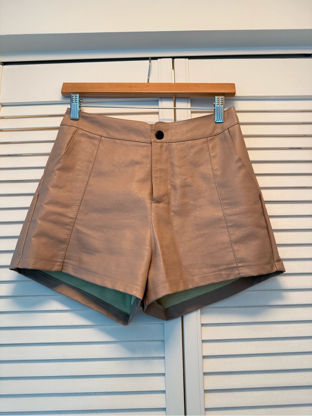 Fashion Nova Taupe High-Waist Faux Leather Shorts